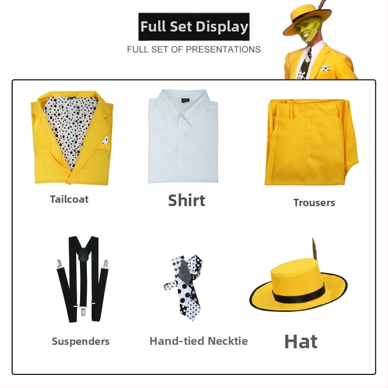 Cosplay kostim s maskom, inspiriran Jimom Carreyjem, poliesterska mješavina 50-70% + 30-50%, unisex, za pozornicu, proljeće 2024