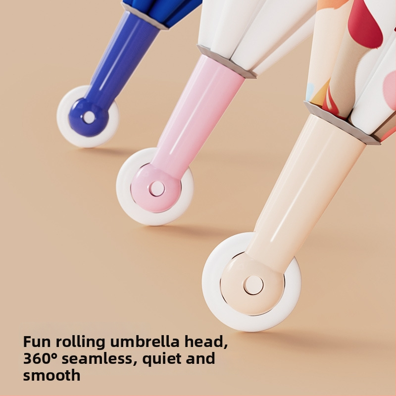 Mu Meng Παιδική ομπρέλα για σχολείο – διπλού στρώματος, για ήλιο και βροχή, 6 ακτίνες αλουμινίου με λαβή, EVA σωλήνας, καρτούν στυλ, μακριά λαβή