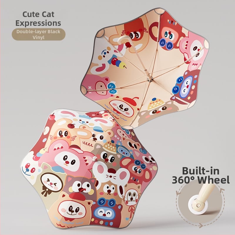 Mu Meng Παιδική ομπρέλα για σχολείο – διπλού στρώματος, για ήλιο και βροχή, 6 ακτίνες αλουμινίου με λαβή, EVA σωλήνας, καρτούν στυλ, μακριά λαβή