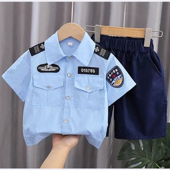 Dječja policijska uniforma za ljeto, kratkih rukava, unisex, za scenske nastupa i vježbe; tkanina: kemijska vlakna s 70% polipropilena