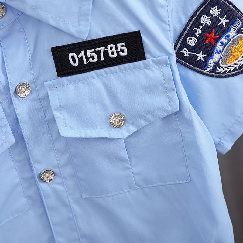Dječja policijska uniforma za ljeto, kratkih rukava, unisex, za scenske nastupa i vježbe; tkanina: kemijska vlakna s 70% polipropilena