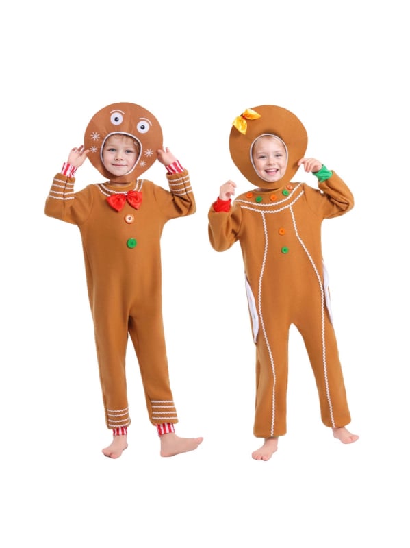 Dječji cosplay kostim – Gingerbread Man crtani motiv za božićne i Halloween zabave, 100% poliester, unisex