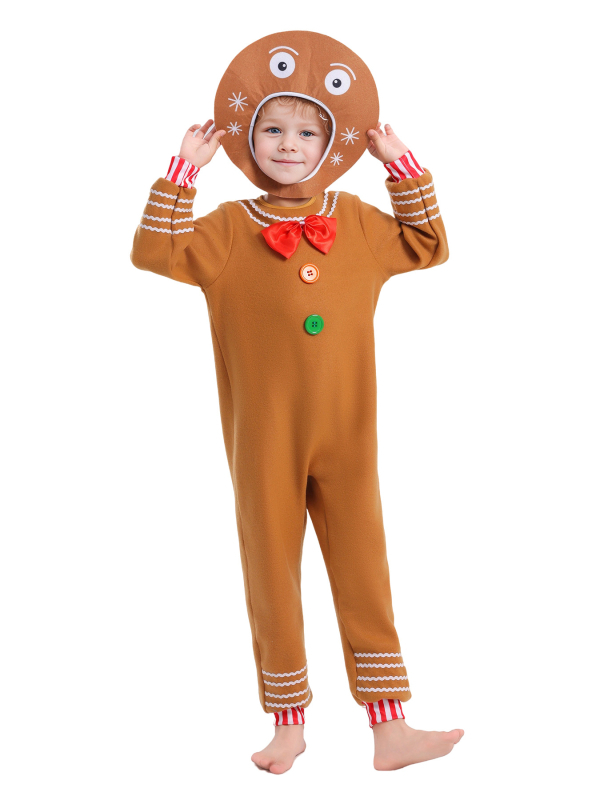 Dječji cosplay kostim – Gingerbread Man crtani motiv za božićne i Halloween zabave, 100% poliester, unisex