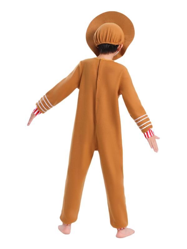 Dječji cosplay kostim – Gingerbread Man crtani motiv za božićne i Halloween zabave, 100% poliester, unisex
