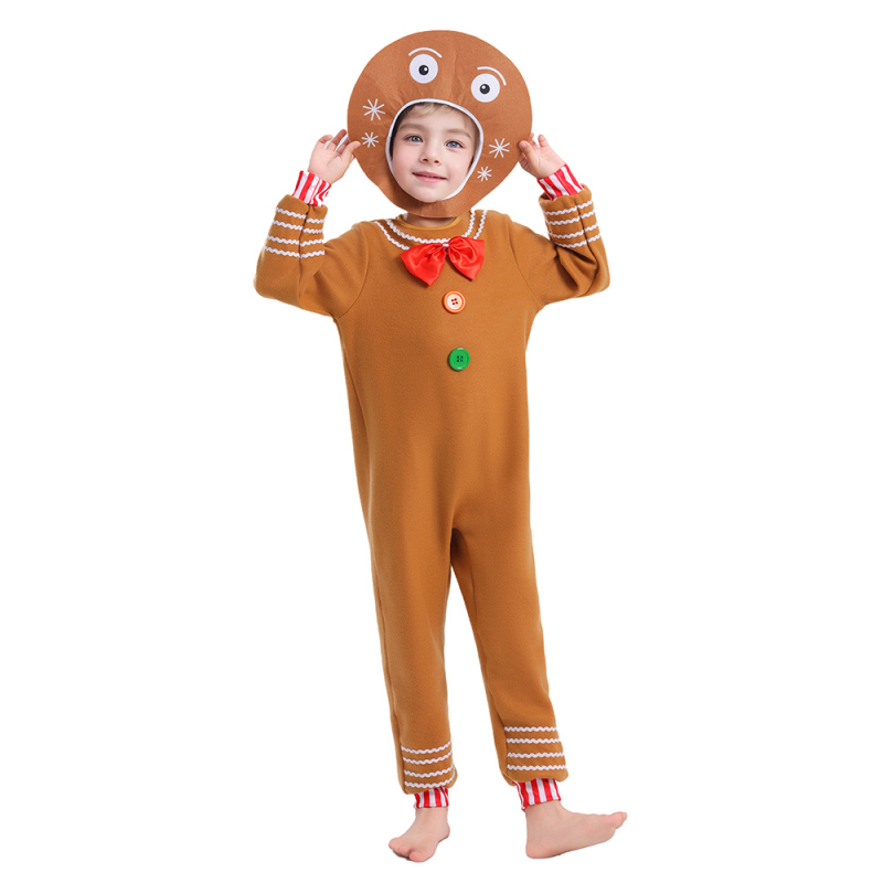 Dječji cosplay kostim – Gingerbread Man crtani motiv za božićne i Halloween zabave, 100% poliester, unisex