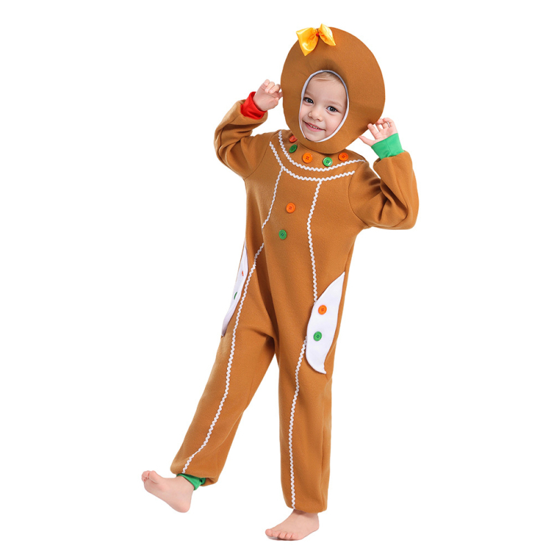 Dječji cosplay kostim – Gingerbread Man crtani motiv za božićne i Halloween zabave, 100% poliester, unisex