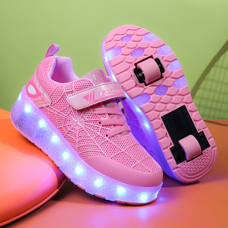 LED svijetleće tenisice Heelys s dizajnom Spider Web – Marka Simple, PU kotači, punjive