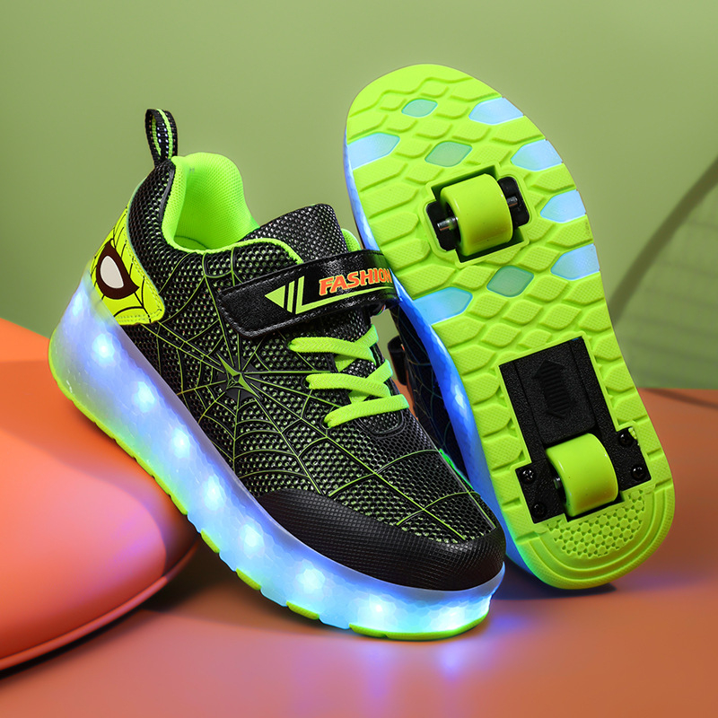 LED svijetleće tenisice Heelys s dizajnom Spider Web – Marka Simple, PU kotači, punjive