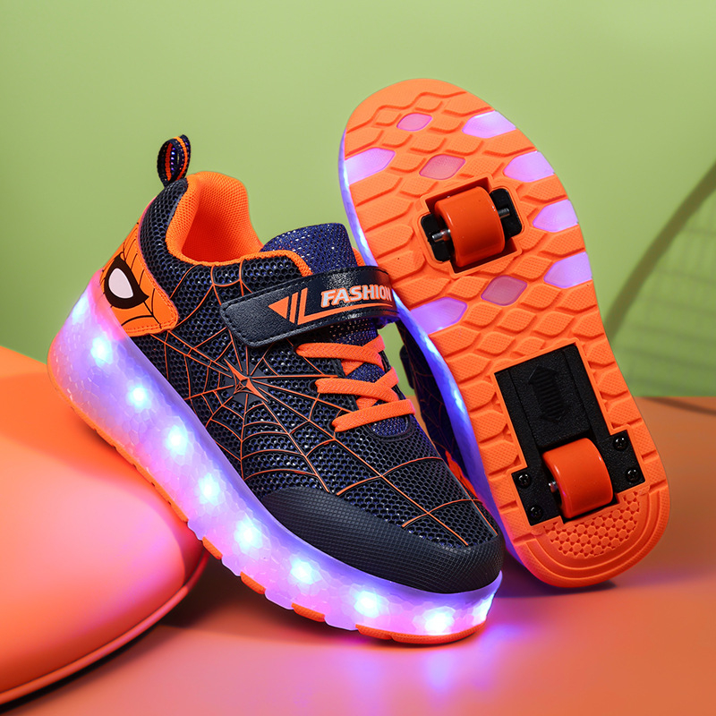 LED svijetleće tenisice Heelys s dizajnom Spider Web – Marka Simple, PU kotači, punjive