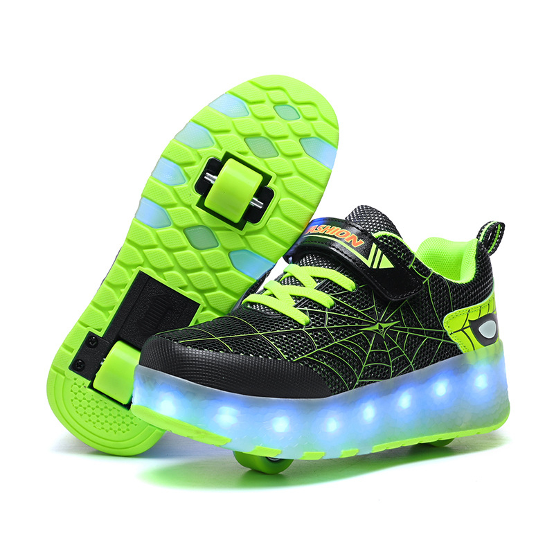 LED svijetleće tenisice Heelys s dizajnom Spider Web – Marka Simple, PU kotači, punjive