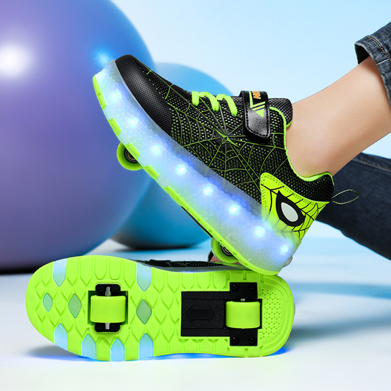 LED svijetleće tenisice Heelys s dizajnom Spider Web – Marka Simple, PU kotači, punjive