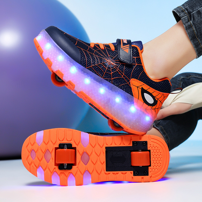LED svijetleće tenisice Heelys s dizajnom Spider Web – Marka Simple, PU kotači, punjive
