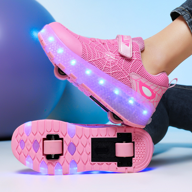 LED svijetleće tenisice Heelys s dizajnom Spider Web – Marka Simple, PU kotači, punjive