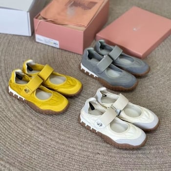 Pantofi femei Mary Jane cu Velcro, din piele naturală, vârf rotund, toc 3–5 cm, talpă din cauciuc