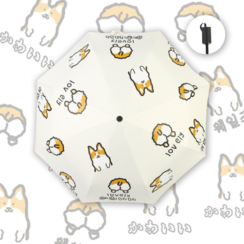 Automatska sunčana kišobran, 3‑fold, okvir s 8 rebara od željeza, tkanina od poliestera 190T, UPF >50