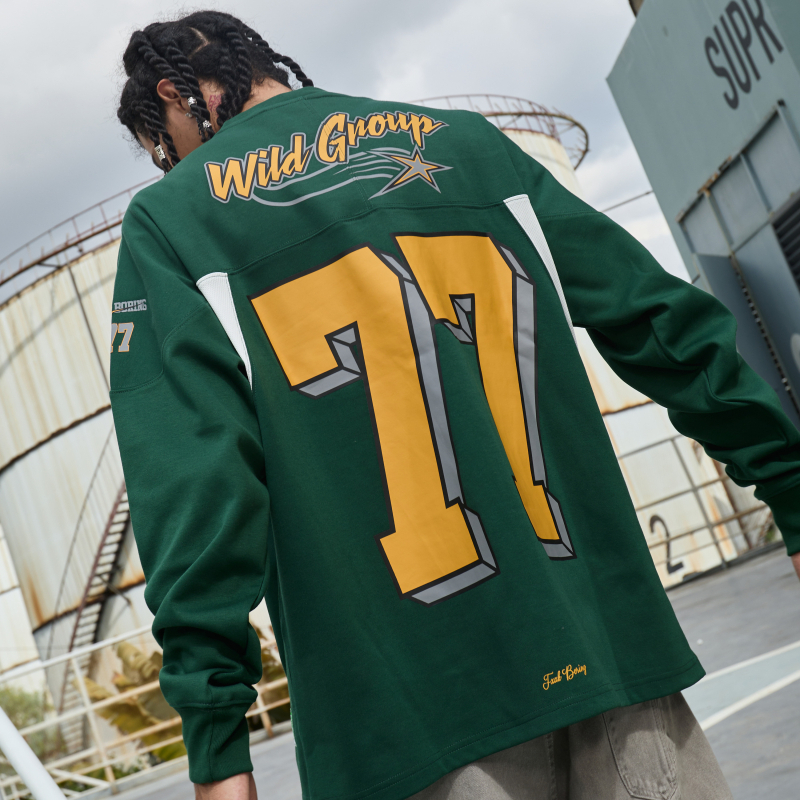 Дълъг ръкав суитшърт — WILDX 77 Pulse 1.0, Есен, мъже, възрастни, памучно-смесена материя, 100% полиестер, напълно подплатено