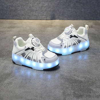 Pantofi sport pentru copii, lumini LED, din plasă, închidere cu cataramă rotativă, pentru 4-12 ani, toamnă 2024