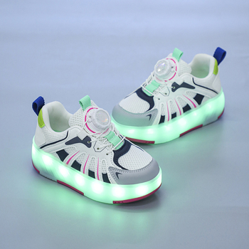 Pantofi sport pentru copii, lumini LED, din plasă, închidere cu cataramă rotativă, pentru 4-12 ani, toamnă 2024