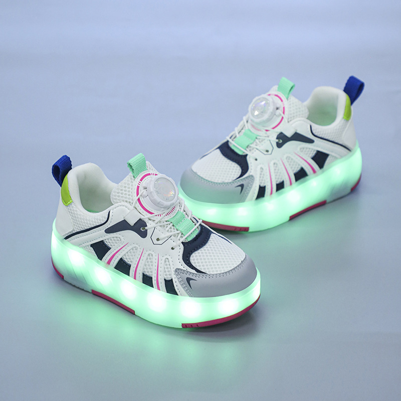 Pantofi sport pentru copii, lumini LED, din plasă, închidere cu cataramă rotativă, pentru 4-12 ani, toamnă 2024