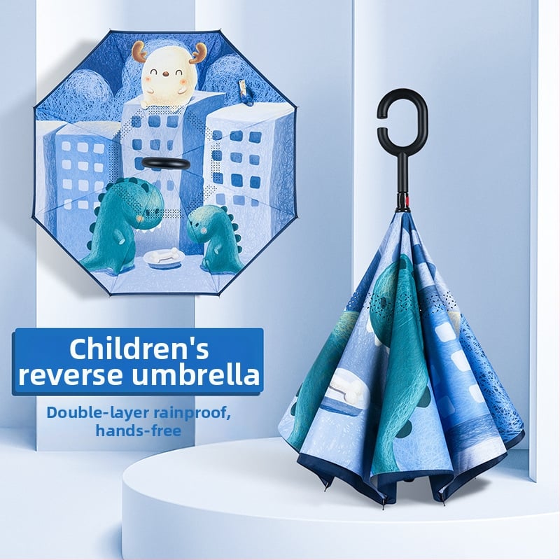 Bear Brother Παιδική ομπρέλα ασφάλειας με ανάποδη διπλή στρώση, 8 ραβδιά ινών, ύφασμα 190T PG με εφέ λωτού, χειροκίνητο άνοιγμα/κλείσιμο, λογότυπο με δυνατότητα προσαρμογής