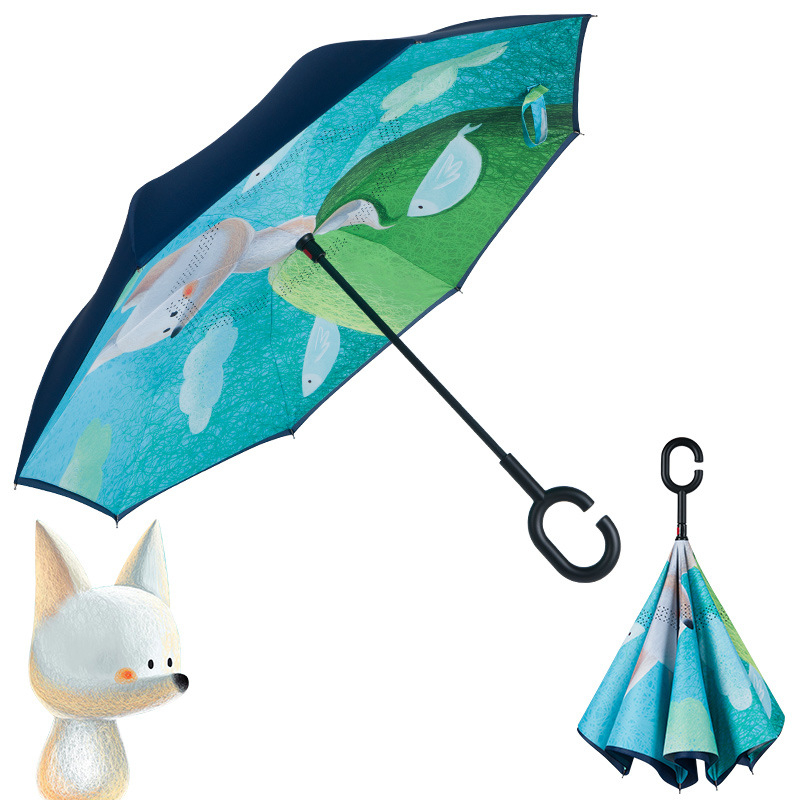 Bear Brother Παιδική ομπρέλα ασφάλειας με ανάποδη διπλή στρώση, 8 ραβδιά ινών, ύφασμα 190T PG με εφέ λωτού, χειροκίνητο άνοιγμα/κλείσιμο, λογότυπο με δυνατότητα προσαρμογής