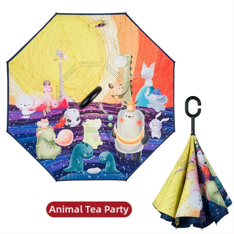 Bear Brother Παιδική ομπρέλα ασφάλειας με ανάποδη διπλή στρώση, 8 ραβδιά ινών, ύφασμα 190T PG με εφέ λωτού, χειροκίνητο άνοιγμα/κλείσιμο, λογότυπο με δυνατότητα προσαρμογής