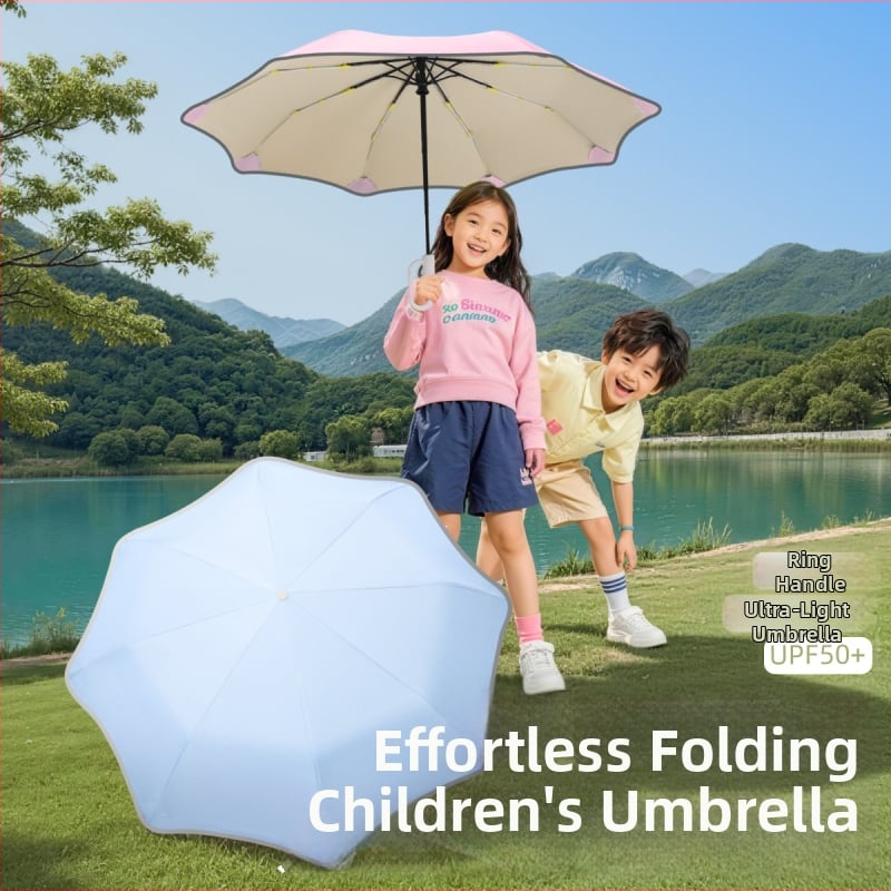 Παιδική αυτόματη αναδιπλούμενη ομπρέλα με 8 βέργες, σκελετός και λαβή από ίνες, πολυεστερικό ύφασμα, κατάλληλη για μαθητές