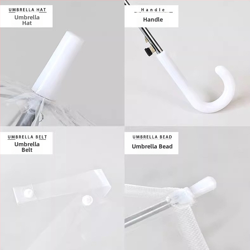 Prozirni reklamni kišobran s ispisom logotipa, poluautomatno otvaranje i zatvaranje, 8 šipki, PVC navlaka, čelični štap i ručka, 210T materijal