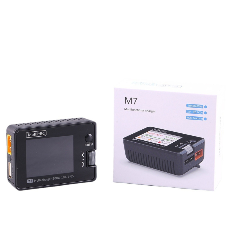 ToolkitRC M7 töltő 1-6S akkukhoz, kimenet 20V 10A, bemenet 7-28V, balansolási áram 400 mA, LCD kijelző és jeltesztelő/jelforrás