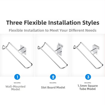 Zidni držač za rolere s panelom s otvorima i okvirom od četvrtastog cijevi, jedan kuk, moderni minimalistički stil, nosivost do 10 kg