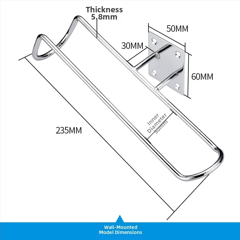 Zidni držač za rolere s panelom s otvorima i okvirom od četvrtastog cijevi, jedan kuk, moderni minimalistički stil, nosivost do 10 kg