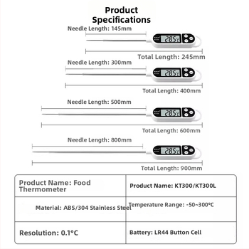 O'day KT300L Ultra-hosszú szonda – élelmiszer-középponti hőmérő, nagy pontosságú sütéshez, folyadékok, olaj és víz hőmérsékletének mérésére