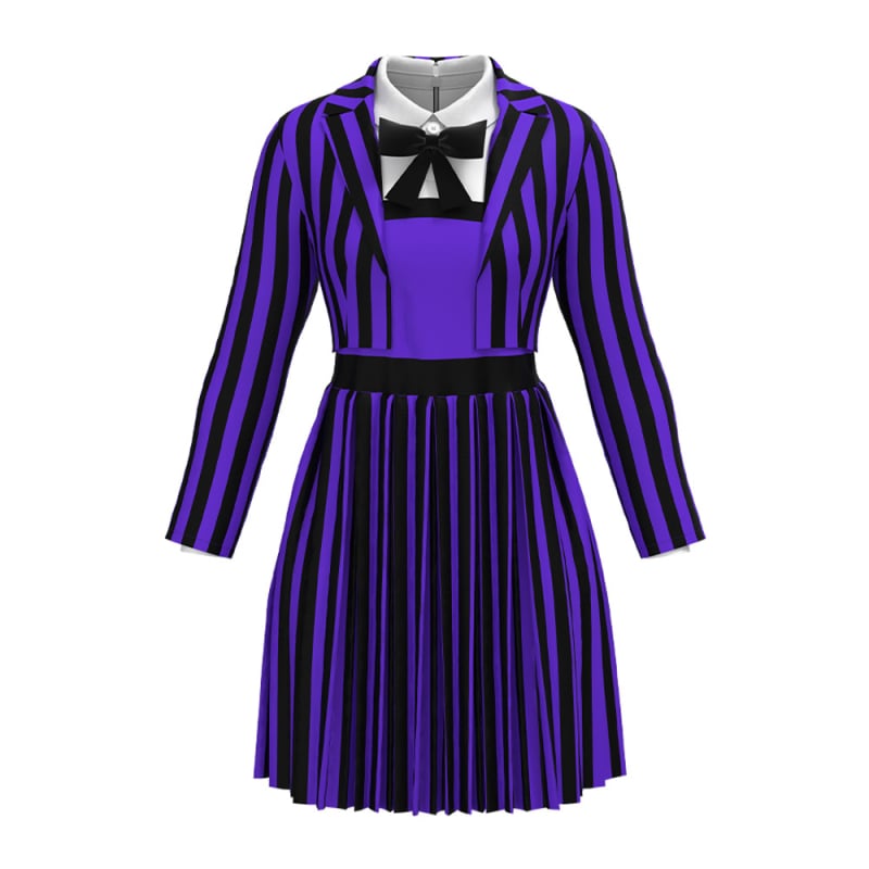 Ženski cosplay haljina Wednesday Addams s prugama, poliester