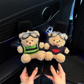 Защитна презрамка за автомобилен колан – плюшено мече като кукла, защитно декоративно покритие, без персонализация