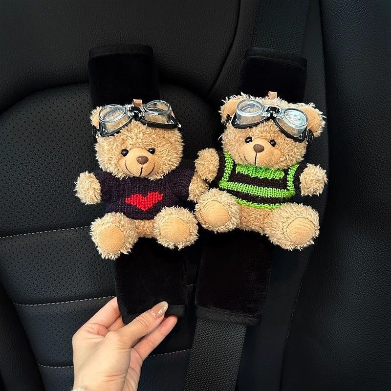 Защитна презрамка за автомобилен колан – плюшено мече като кукла, защитно декоративно покритие, без персонализация