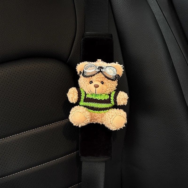 Защитна презрамка за автомобилен колан – плюшено мече като кукла, защитно декоративно покритие, без персонализация