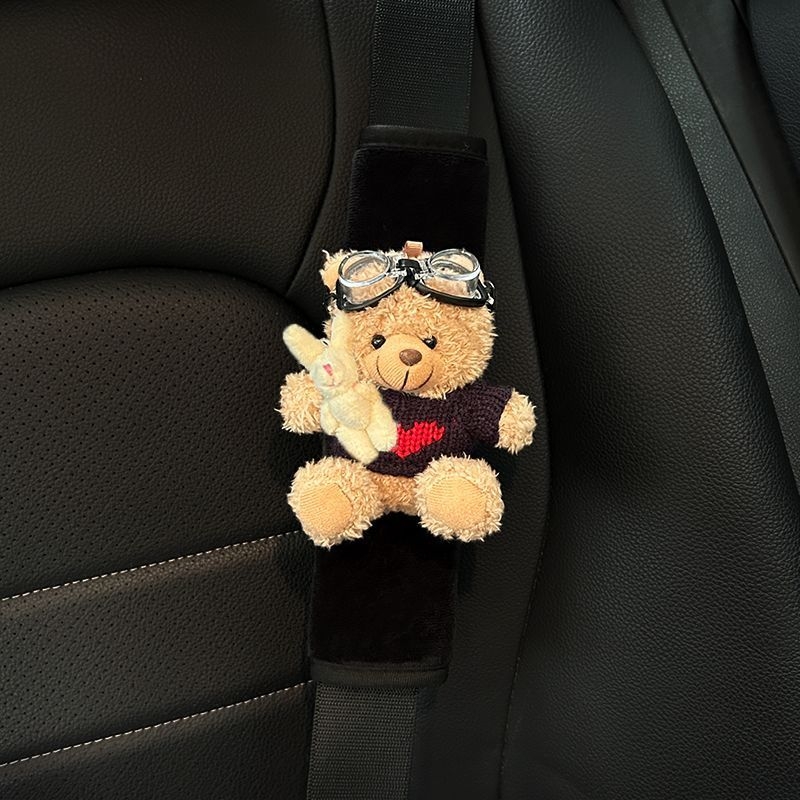 Защитна презрамка за автомобилен колан – плюшено мече като кукла, защитно декоративно покритие, без персонализация
