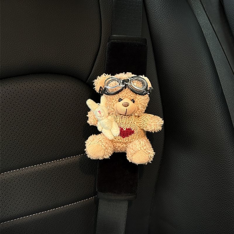 Защитна презрамка за автомобилен колан – плюшено мече като кукла, защитно декоративно покритие, без персонализация