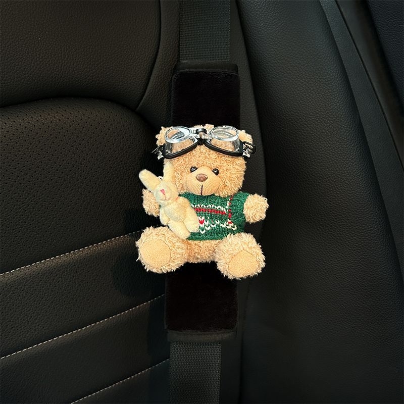 Защитна презрамка за автомобилен колан – плюшено мече като кукла, защитно декоративно покритие, без персонализация