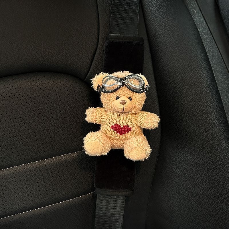 Защитна презрамка за автомобилен колан – плюшено мече като кукла, защитно декоративно покритие, без персонализация