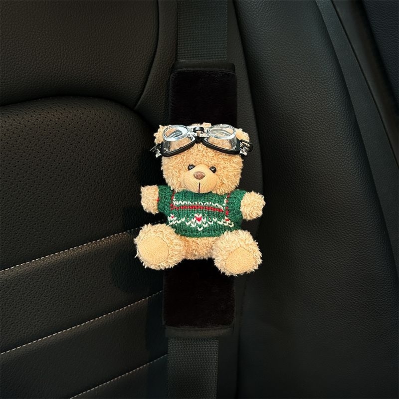 Защитна презрамка за автомобилен колан – плюшено мече като кукла, защитно декоративно покритие, без персонализация