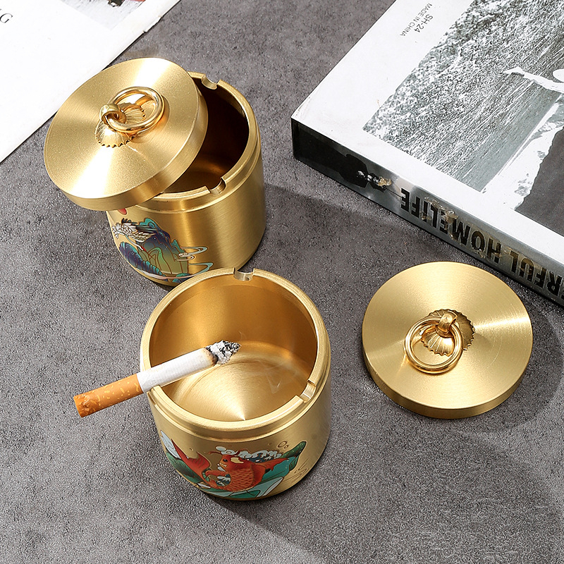 Латунен пепелник със склад за съхранение, настолен декор в китайски стил, антипадане, персонализирано лого