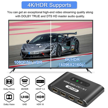 HDMI превключвател 4K, 3 входа 1 изход, алуминиев корпус, модел HS-301a/HS-301b, управление на захранването