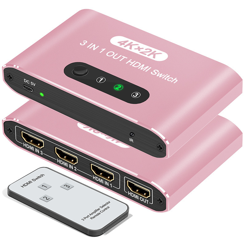 HDMI превключвател 4K, 3 входа 1 изход, алуминиев корпус, модел HS-301a/HS-301b, управление на захранването