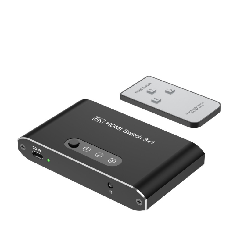 HDMI превключвател 4K, 3 входа 1 изход, алуминиев корпус, модел HS-301a/HS-301b, управление на захранването