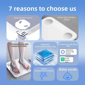 Ζυγός σώματος για οικιακή χρήση με ανάλυση λιπώδους ιστού και ύδατος, 4 αισθητήρες υψηλής ακρίβειας, γυάλινη επιφάνεια, USB-C φόρτιση, εύρος 200 g-180 kg