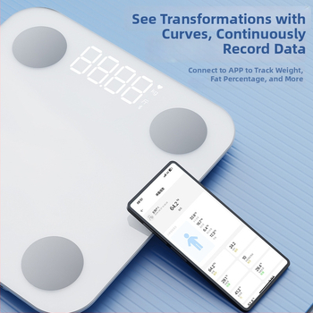 Ζυγός σώματος για οικιακή χρήση με ανάλυση λιπώδους ιστού και ύδατος, 4 αισθητήρες υψηλής ακρίβειας, γυάλινη επιφάνεια, USB-C φόρτιση, εύρος 200 g-180 kg