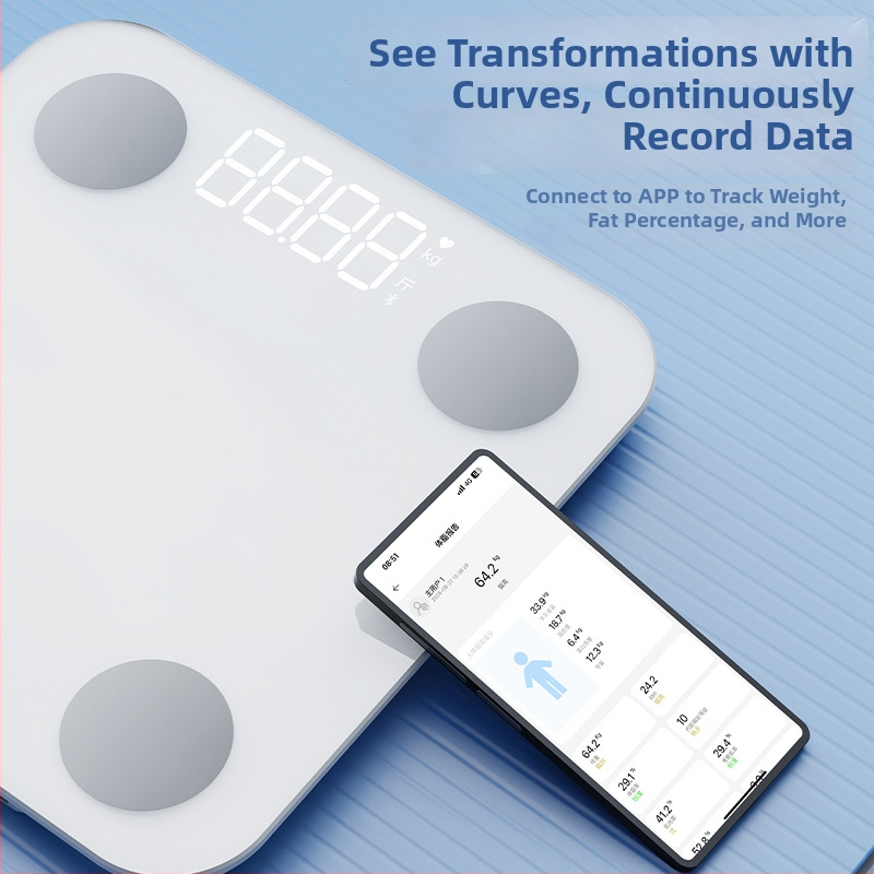 Ζυγός σώματος για οικιακή χρήση με ανάλυση λιπώδους ιστού και ύδατος, 4 αισθητήρες υψηλής ακρίβειας, γυάλινη επιφάνεια, USB-C φόρτιση, εύρος 200 g-180 kg