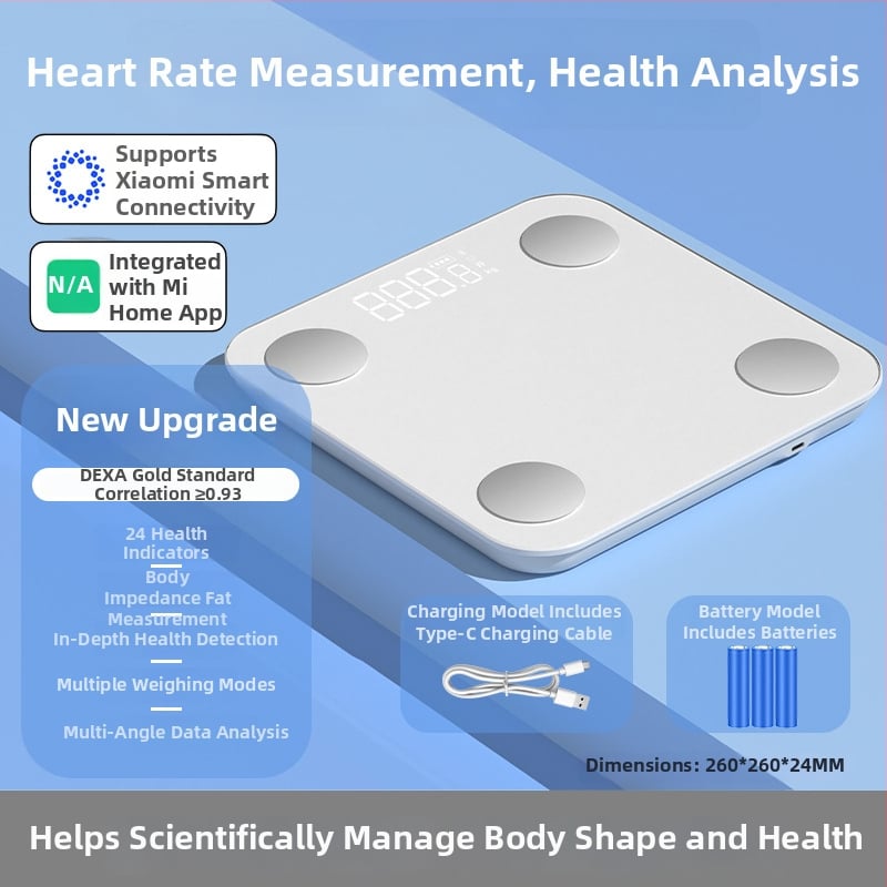 Ζυγός σώματος για οικιακή χρήση με ανάλυση λιπώδους ιστού και ύδατος, 4 αισθητήρες υψηλής ακρίβειας, γυάλινη επιφάνεια, USB-C φόρτιση, εύρος 200 g-180 kg