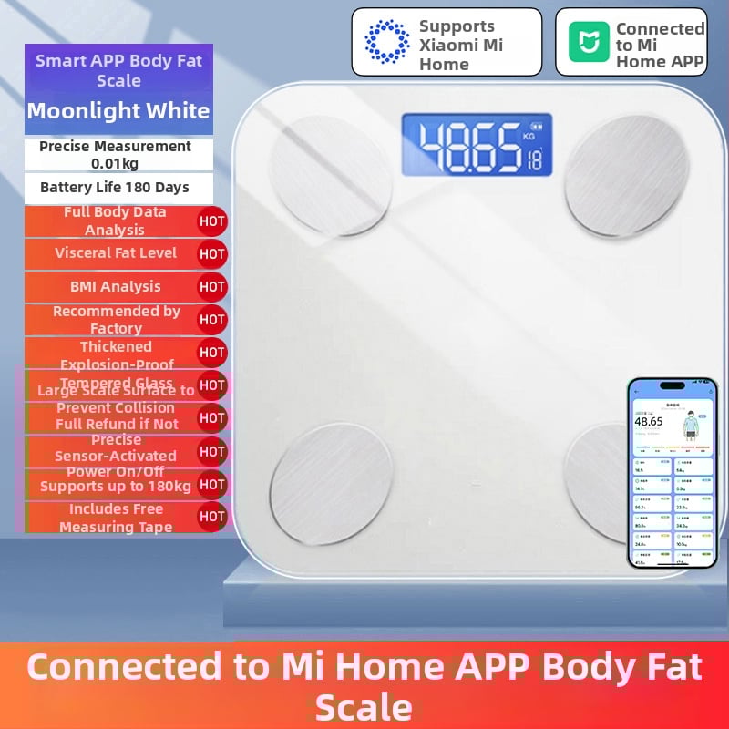 Ζυγός σώματος για οικιακή χρήση με ανάλυση λιπώδους ιστού και ύδατος, 4 αισθητήρες υψηλής ακρίβειας, γυάλινη επιφάνεια, USB-C φόρτιση, εύρος 200 g-180 kg